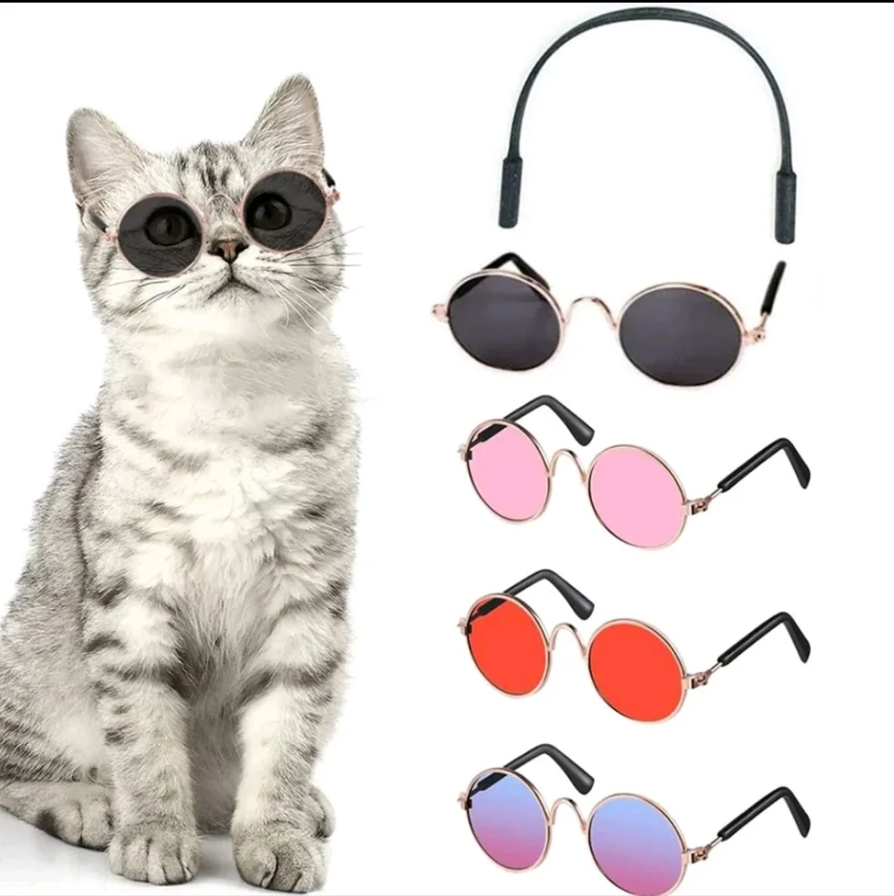 Pet Sunglasses Small Dog Cat UV Protection Round Rose Gold Frame Pet Glasses New